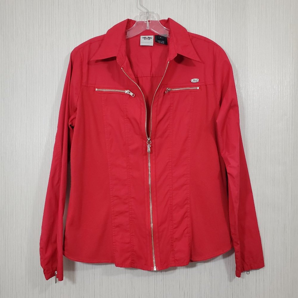 Harley Davidson Zip-front Long Sleeve Top w/Embroidered Back Detail